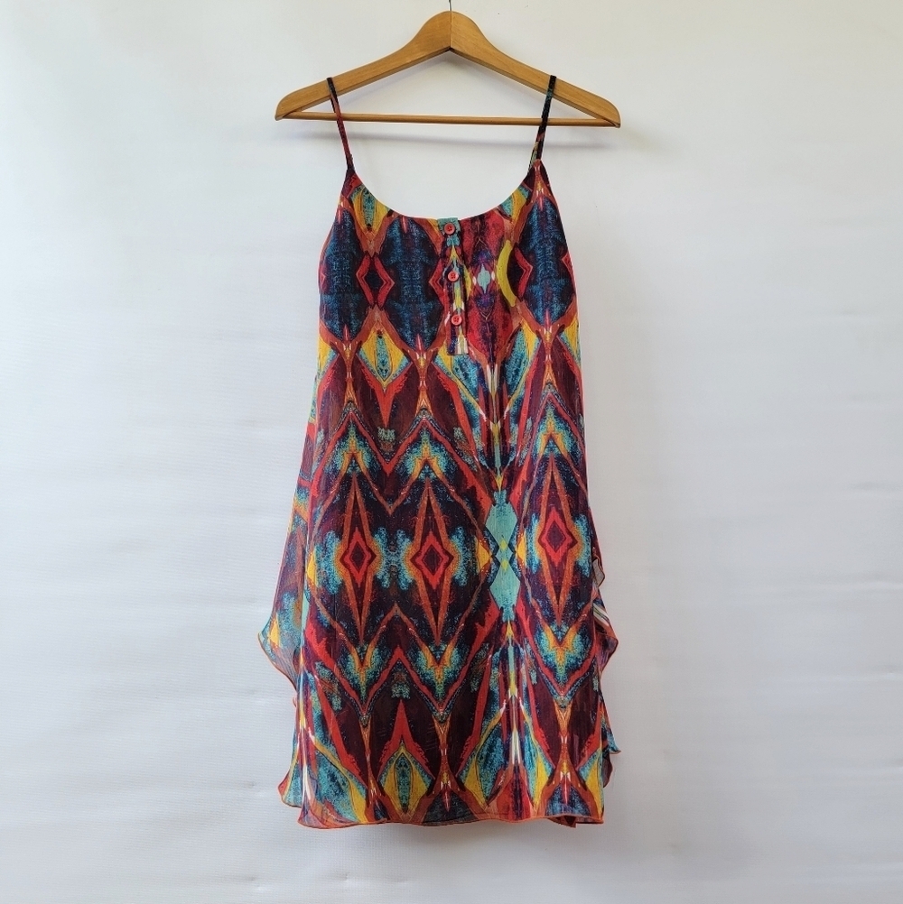 Alice + Olivia Rhi Tiered Hem Tank Dress Tribal Diamond Size Small Boho Folk